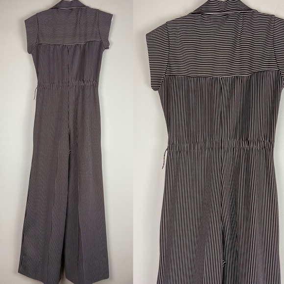 1970s Vintage Brown Cream Stripe Jumpsuit Wide Leg - Picture 4 of 9